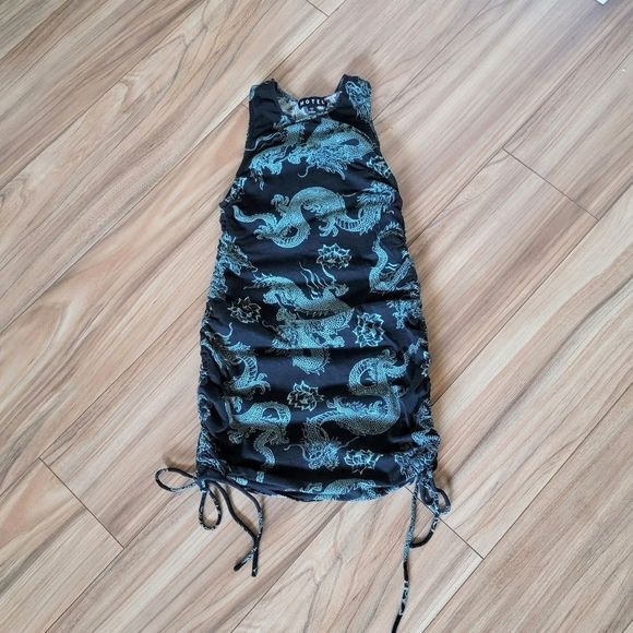 Motel Rocks Ardilla Bodycon Ruched Sides Raceback Mini Dress- Dragon Floral Mint - Picture 4 of 12